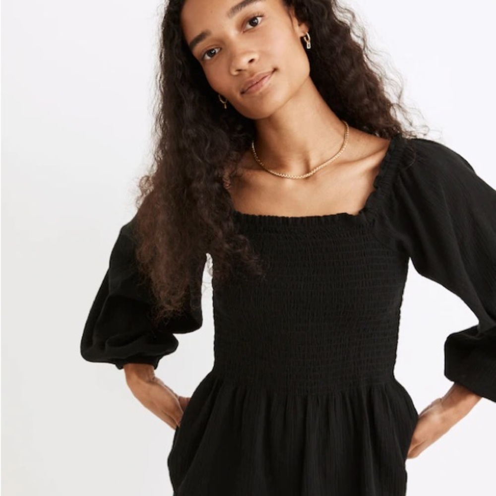 Madewell Lucie Smocked Puff Sleeve peplum Top